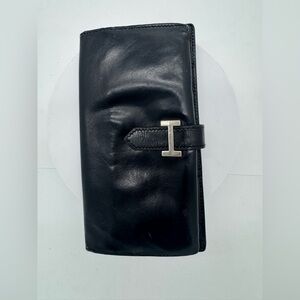Hermès Black Leather Long Wallet | Silver H Hardware |